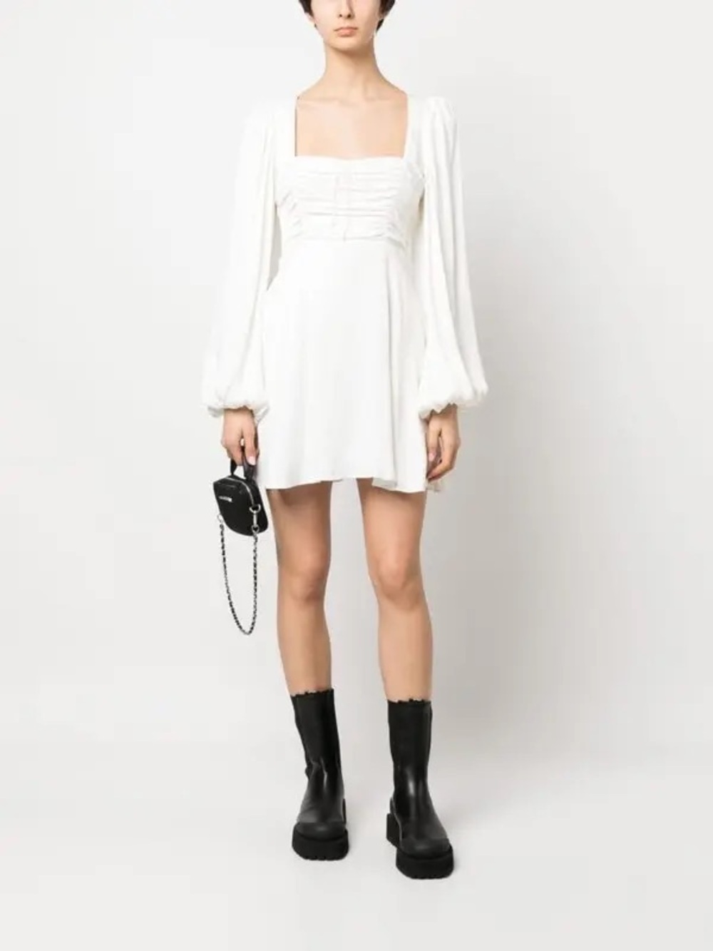 For Love And Lemons Long Puff Sleeve White Square-Neck Mini Dress Size Small